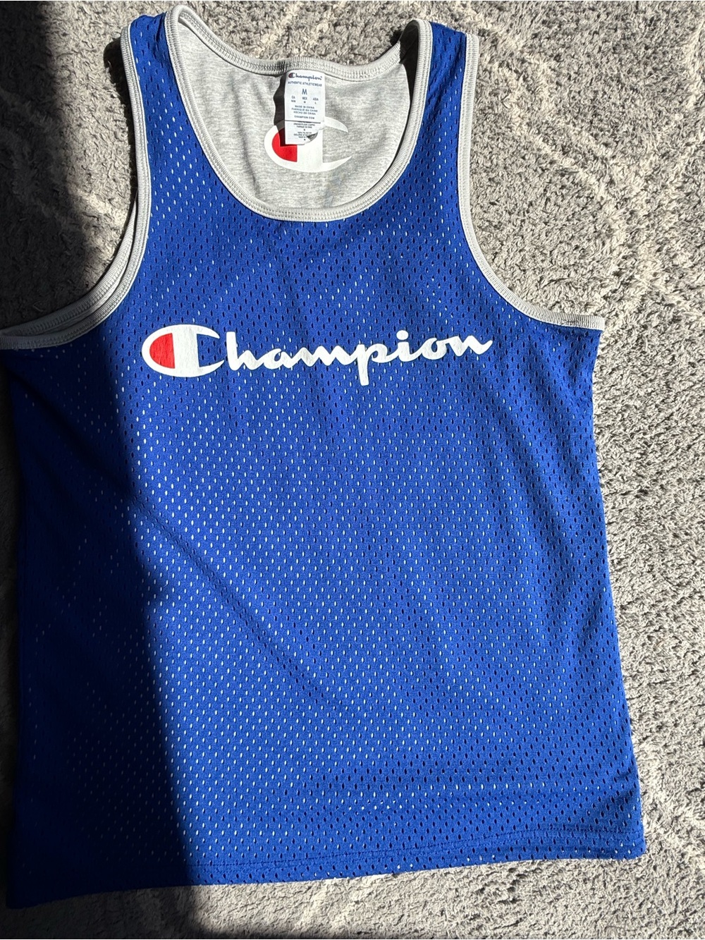 Champion Blue Mesh Tank Top with White Logo